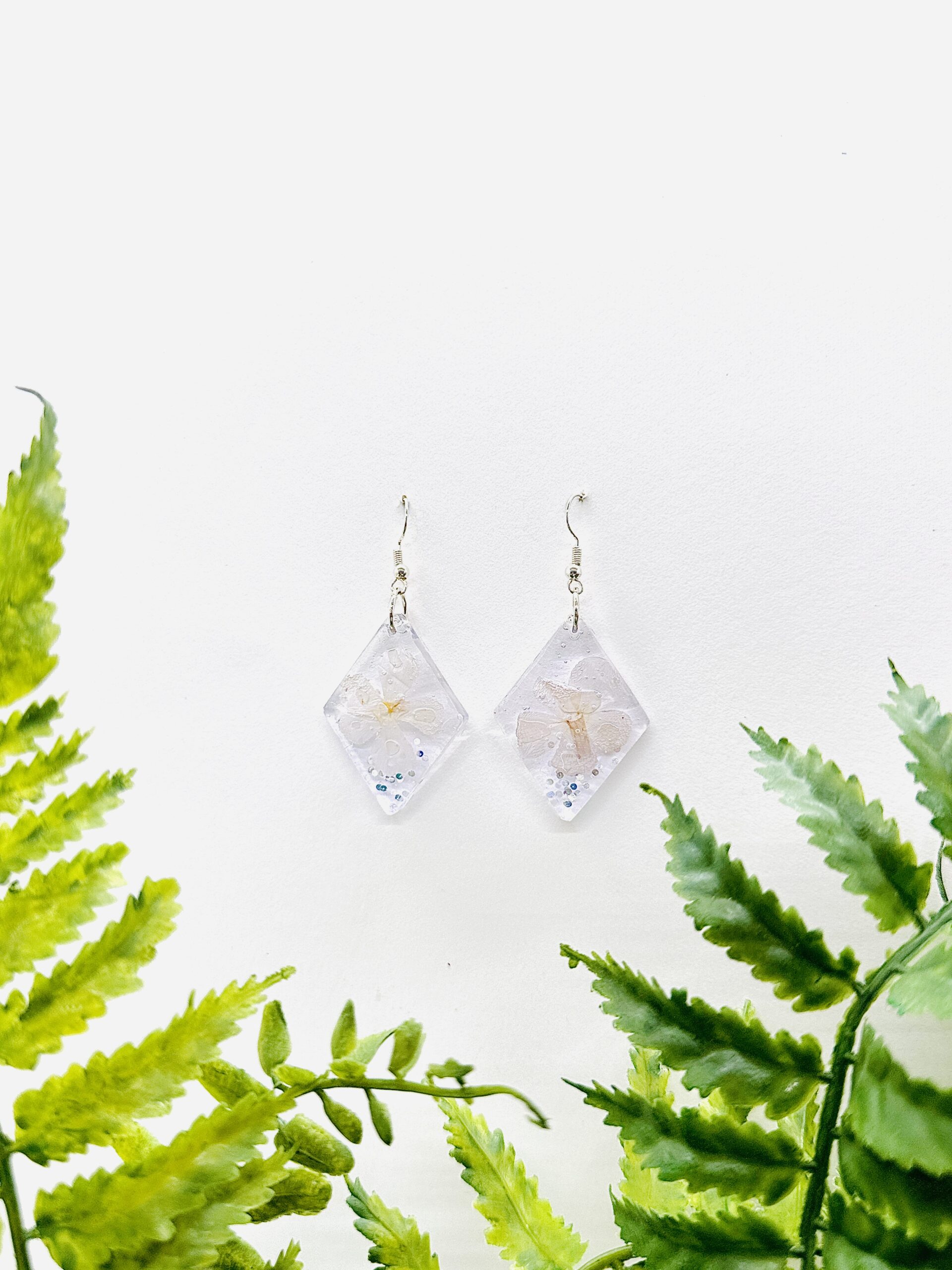 Diamond Shape with White Flock Earrings