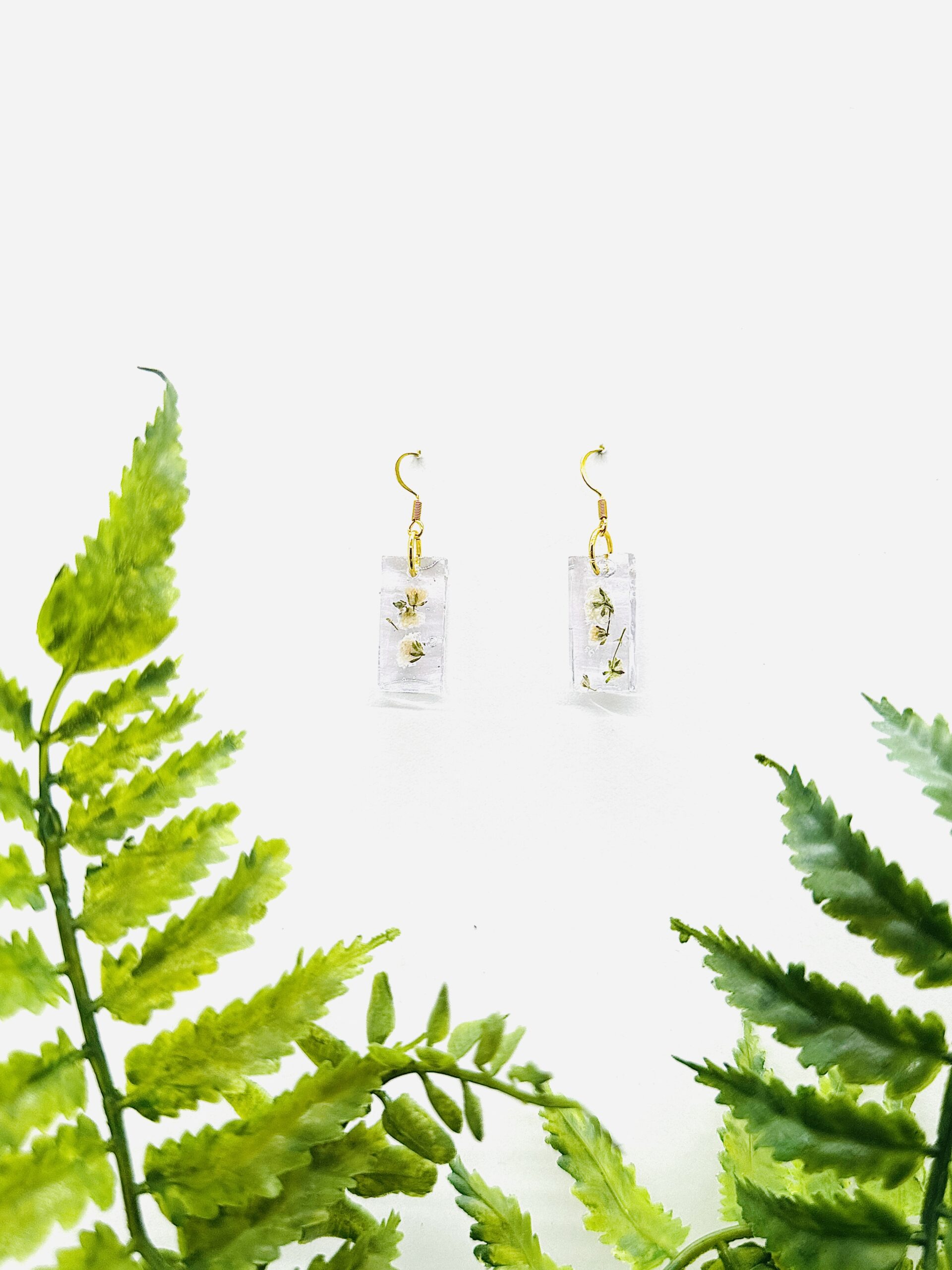 Small Rectangle with Baby's Breath Earrings