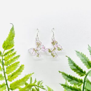 Clear Butterfly with Green Leaf Earrings