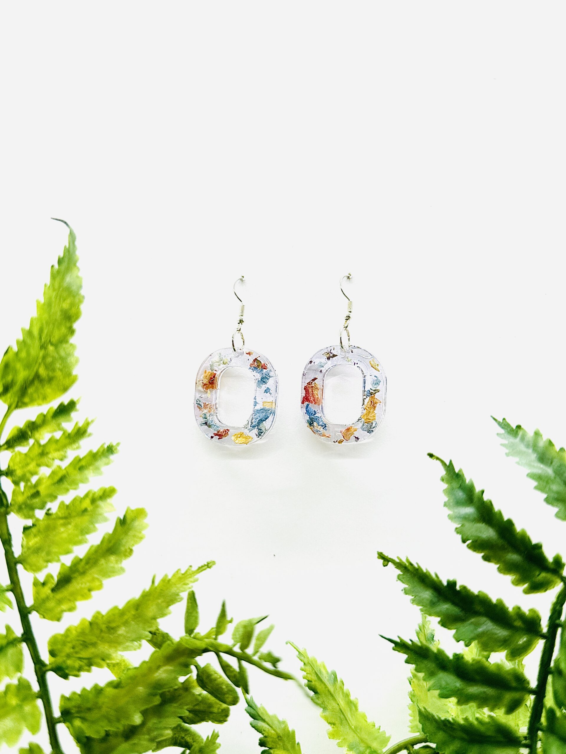 Circle Shape with Colorful Flower Petal Earrings