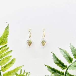 Small Diamond Shape with Green Leave Earrings
