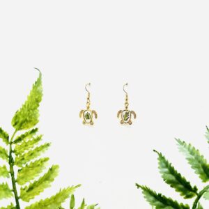 Gold Turtle with Green Leaves Earrings