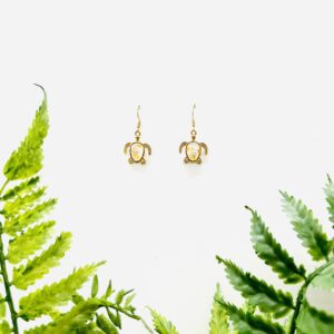 Gold Turtle Earrings with Orange Shimmer