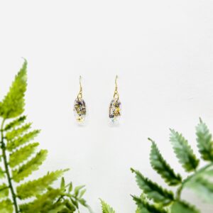 Small Ovals with Oregano and Gold Glitter Earrings
