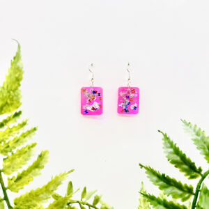 RAVE Neon Pink with Silver and Iridescent Star Earrings